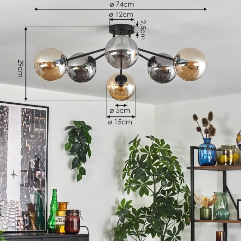 hofstein Gastor Plafonnier 74 cm Ambre, Fumé, 6 lumières