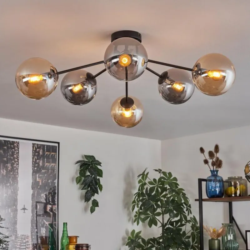 hofstein Gastor Plafonnier 74 cm Ambre, Fumé, 6 lumières