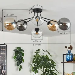 hofstein Gastor Plafonnier 74 cm Ambre, Clair, Fumé, 6 lumières