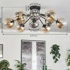 hofstein Gastor Plafonnier 91 cm Ambre, Clair, Fumé, 12 lumières