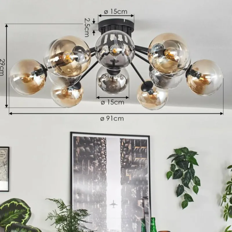hofstein Gastor Plafonnier 91 cm Ambre, Clair, Fumé, 12 lumières