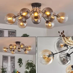 hofstein Gastor Plafonnier 83 cm Ambre, Clair, Fumé, 10 lumières