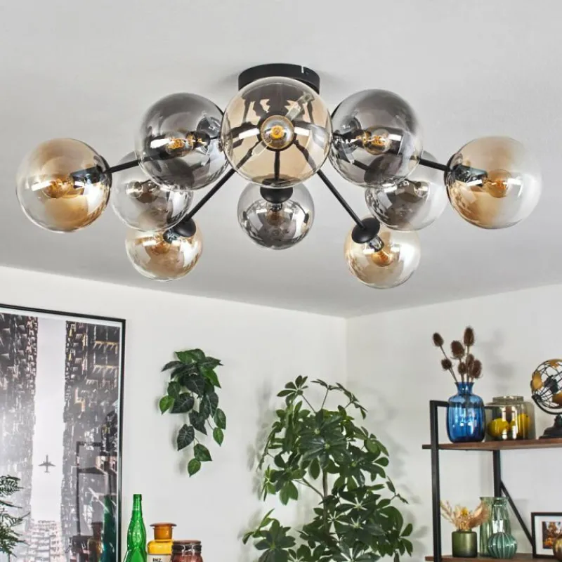 hofstein Gastor Plafonnier 83 cm Ambre, Clair, Fumé, 10 lumières