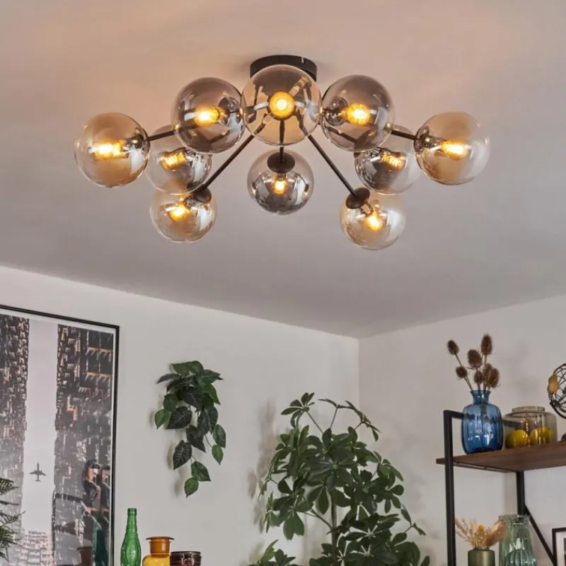 hofstein Gastor Plafonnier 83 cm Ambre, Clair, Fumé, 10 lumières