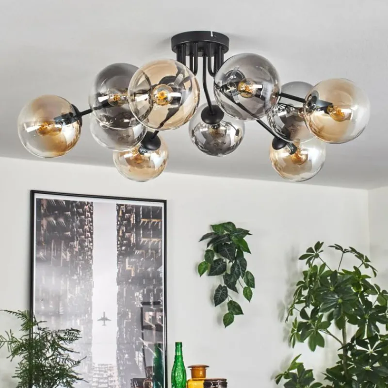 hofstein Gastor Plafonnier 83 cm Ambre, Clair, Fumé, 10 lumières