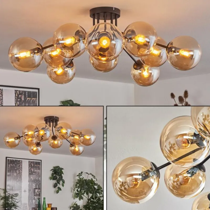 hofstein Gastor Plafonnier 83 cm Ambre, 10 lumières