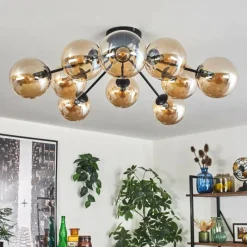 hofstein Gastor Plafonnier 83 cm Ambre, 10 lumières
