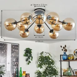 hofstein Gastor Plafonnier 83 cm Ambre, 10 lumières
