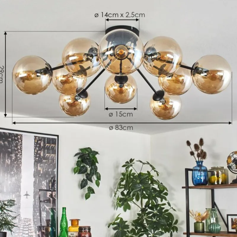 hofstein Gastor Plafonnier 83 cm Ambre, 10 lumières