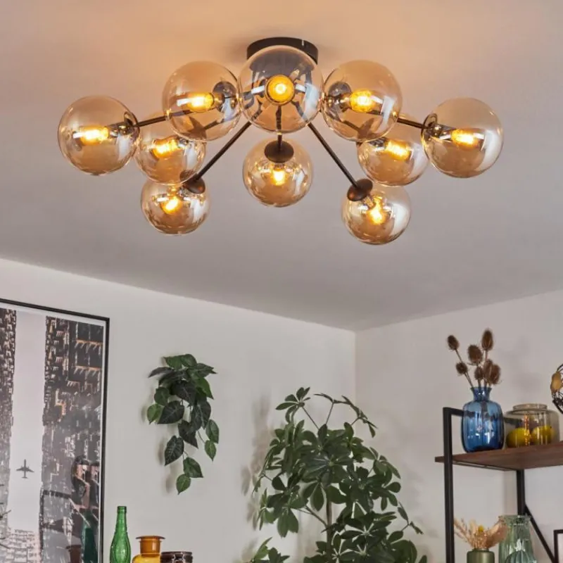 hofstein Gastor Plafonnier 83 cm Ambre, 10 lumières