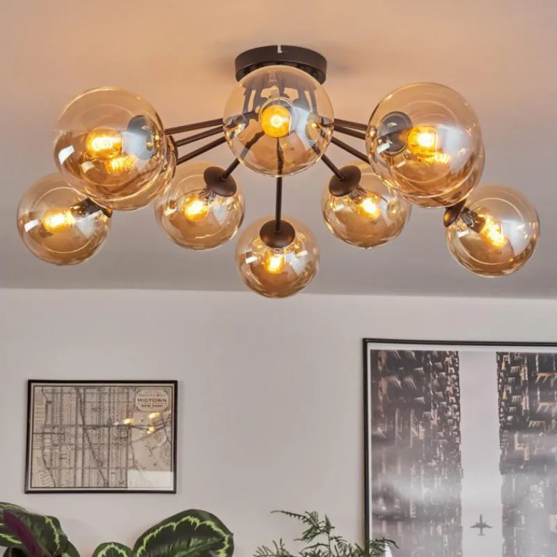 hofstein Gastor Plafonnier 83 cm Ambre, 10 lumières