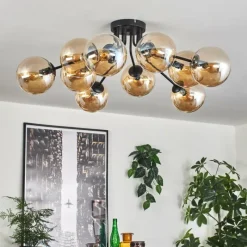 hofstein Gastor Plafonnier 83 cm Ambre, 10 lumières