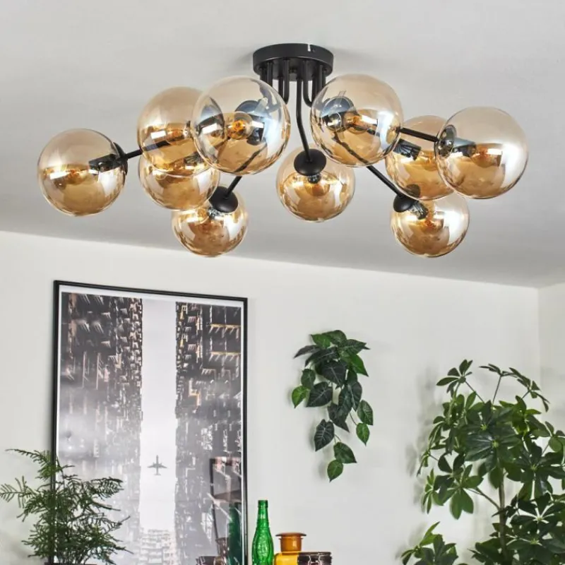 hofstein Gastor Plafonnier 83 cm Ambre, 10 lumières