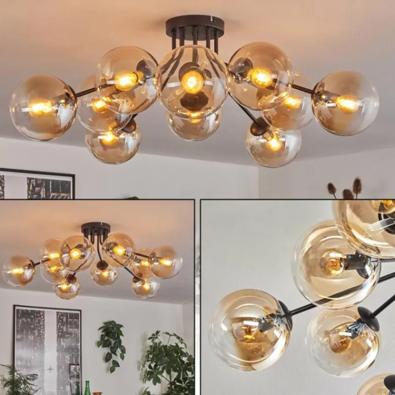 hofstein Gastor Plafonnier 83 cm Ambre, Clair, 10 lumières