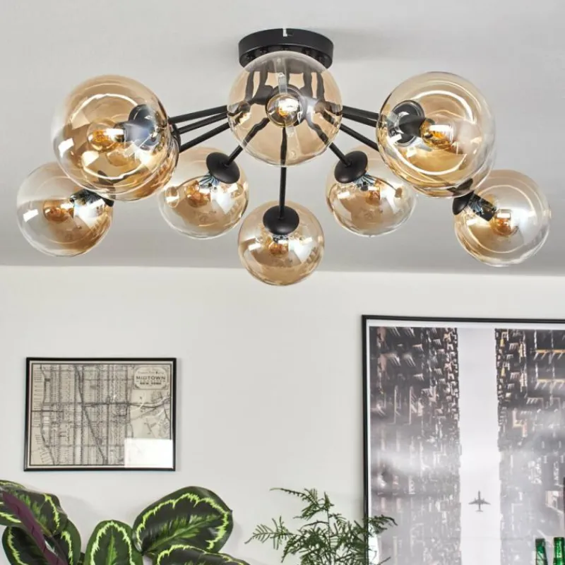 hofstein Gastor Plafonnier 83 cm Ambre, Clair, 10 lumières