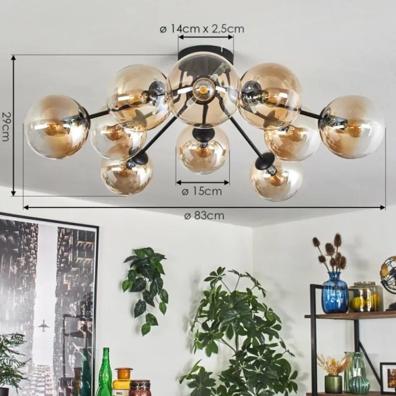 hofstein Gastor Plafonnier 83 cm Ambre, Clair, 10 lumières
