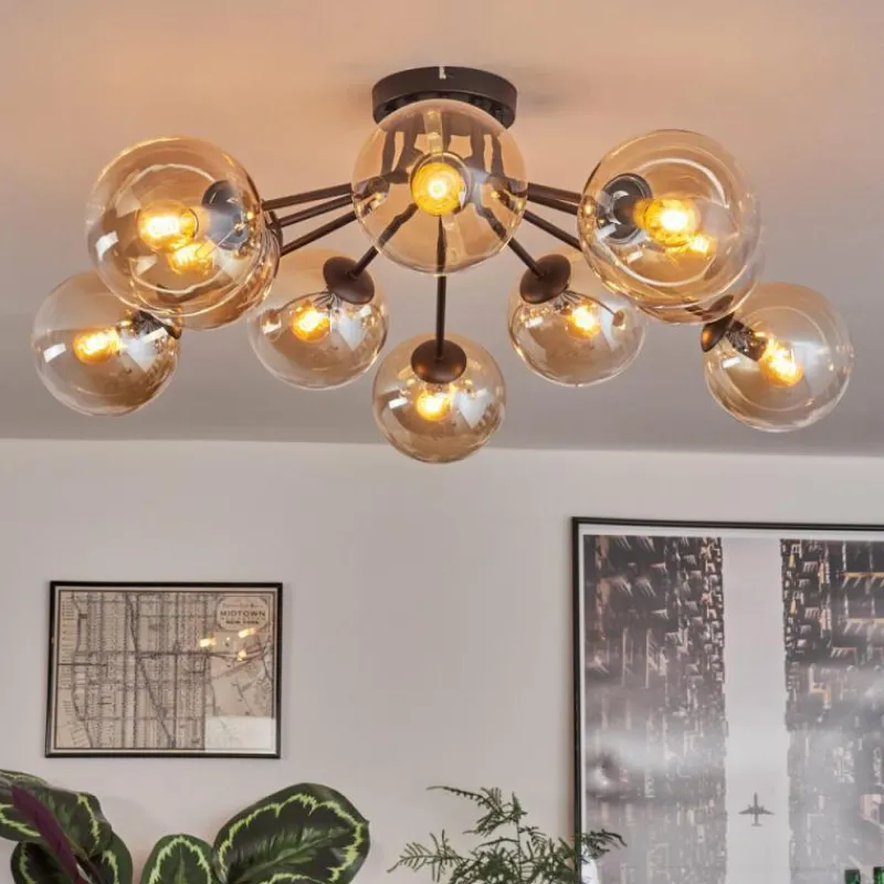 hofstein Gastor Plafonnier 83 cm Ambre, Clair, 10 lumières