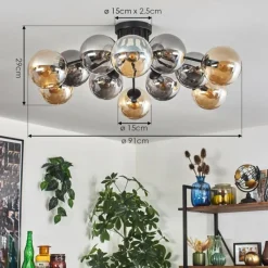 hofstein Gastor Plafonnier 91 cm Ambre, Fumé, 12 lumières