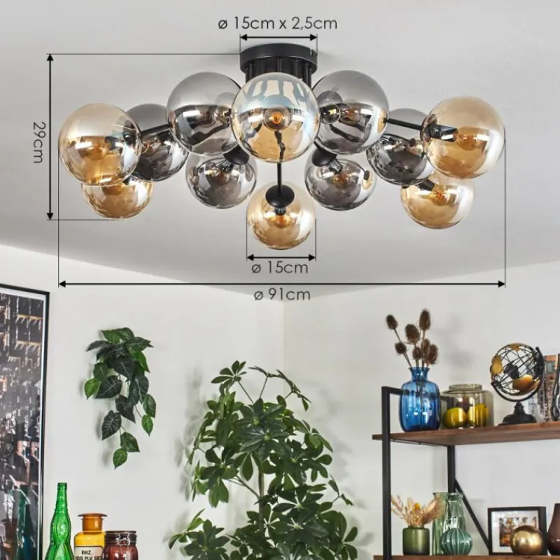 hofstein Gastor Plafonnier 91 cm Ambre, Fumé, 12 lumières