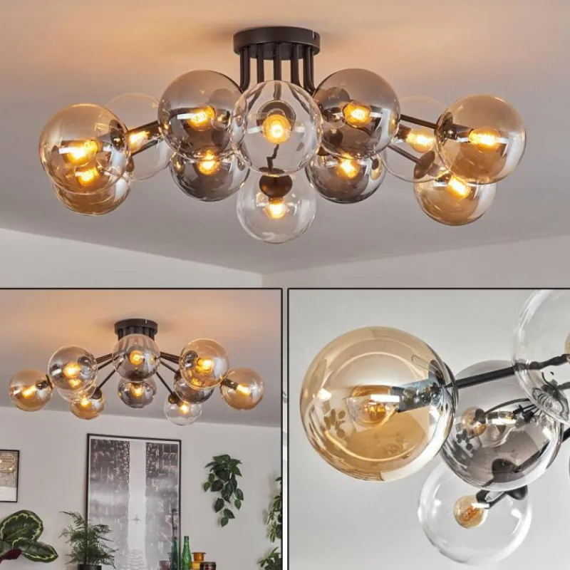hofstein Gastor Plafonnier 91 cm Ambre, Clair, Fumé, 12 lumières