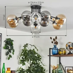 hofstein Gastor Plafonnier 91 cm Ambre, Clair, Fumé, 12 lumières