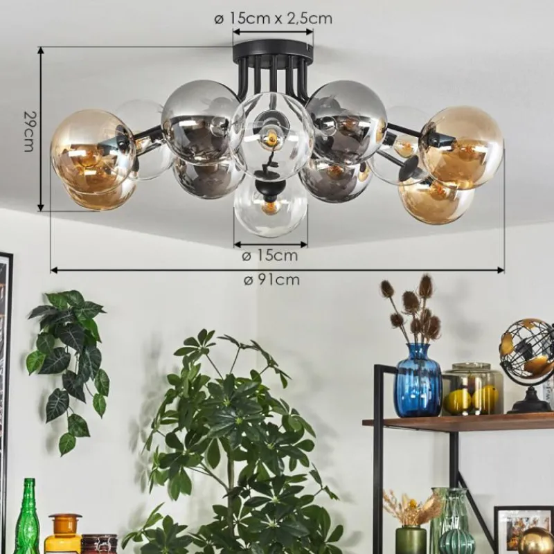 hofstein Gastor Plafonnier 91 cm Ambre, Clair, Fumé, 12 lumières