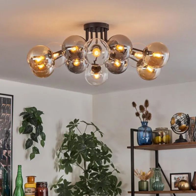 hofstein Gastor Plafonnier 91 cm Ambre, Clair, Fumé, 12 lumières