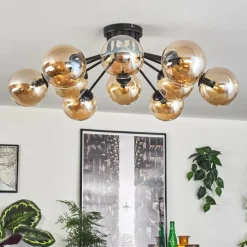 hofstein Gastor Plafonnier 91 cm Ambre, 12 lumières