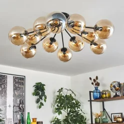 hofstein Gastor Plafonnier 91 cm Ambre, 12 lumières