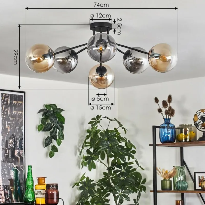 hofstein Gastor Plafonnier 74 cm Ambre, Clair, Fumé, 6 lumières