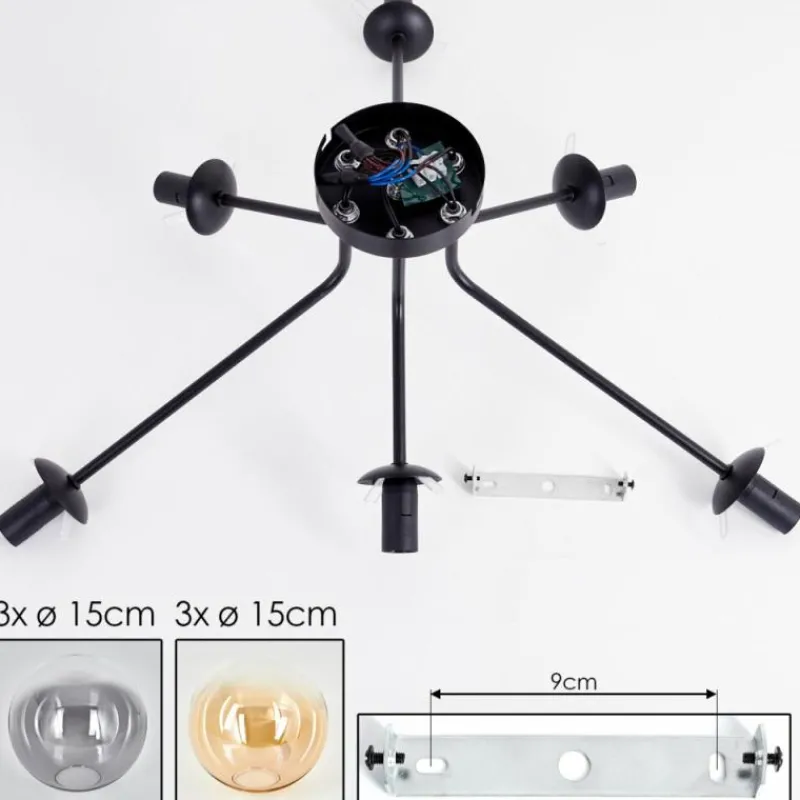 hofstein Gastor Plafonnier 74 cm Ambre, Clair, Fumé, 6 lumières