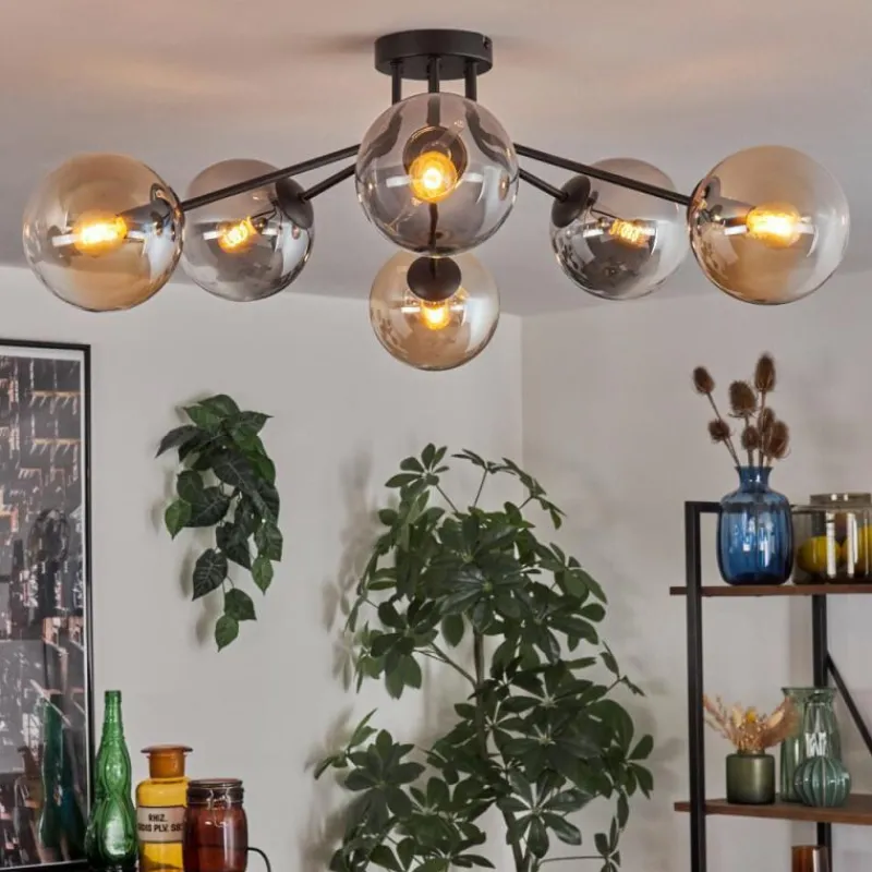 hofstein Gastor Plafonnier 74 cm Ambre, Clair, Fumé, 6 lumières