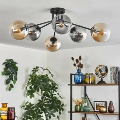 hofstein Gastor Plafonnier 74 cm Ambre, Clair, Fumé, 6 lumières