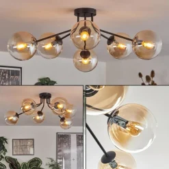 hofstein Gastor Plafonnier 74 cm Ambre, 6 lumières