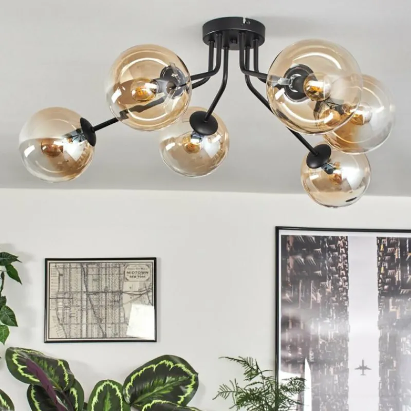 hofstein Gastor Plafonnier 74 cm Ambre, 6 lumières