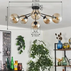 hofstein Gastor Plafonnier 74 cm Ambre, 6 lumières