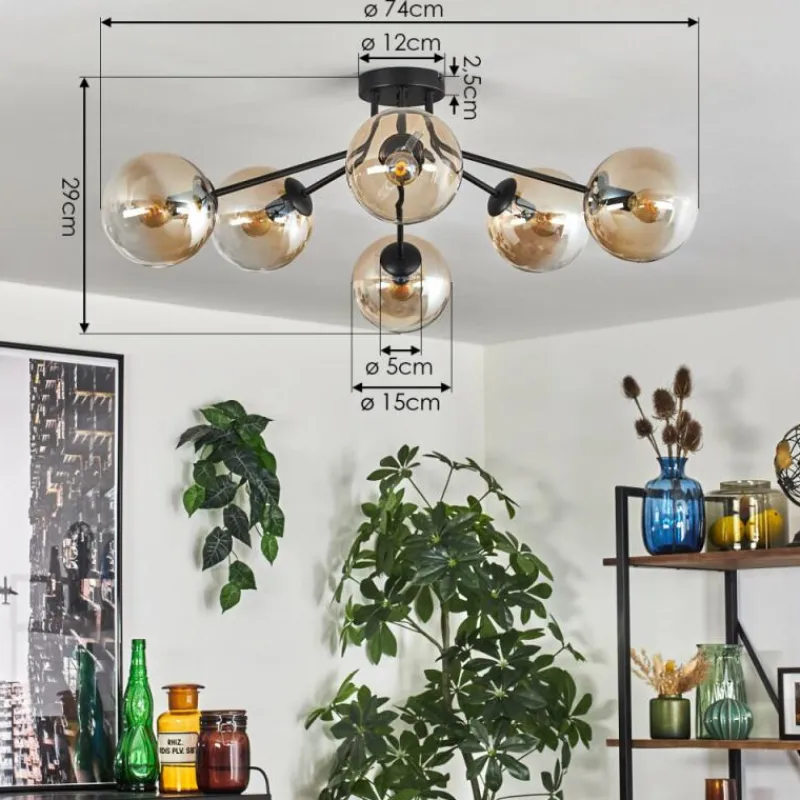 hofstein Gastor Plafonnier 74 cm Ambre, 6 lumières