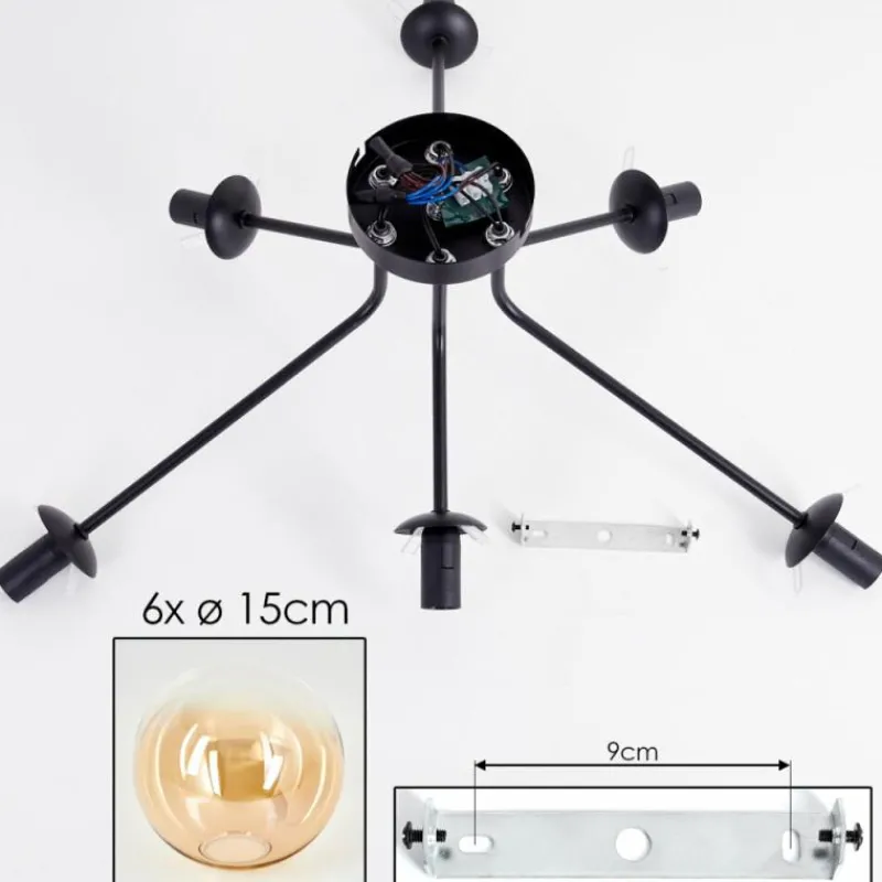 hofstein Gastor Plafonnier 74 cm Ambre, 6 lumières