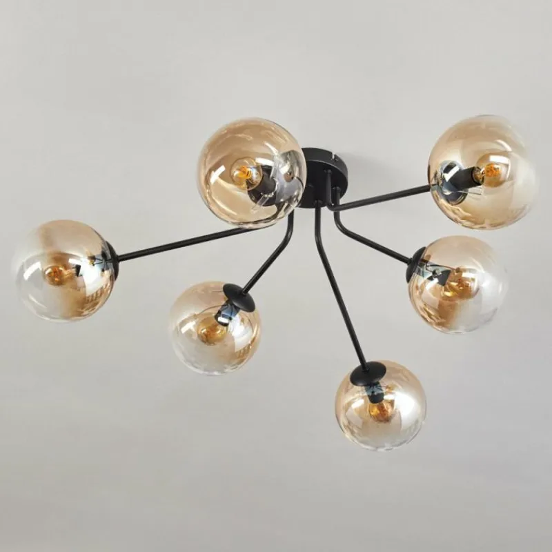 hofstein Gastor Plafonnier 74 cm Ambre, 6 lumières