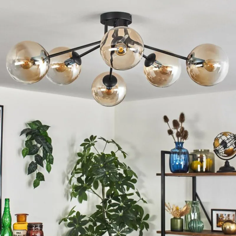 hofstein Gastor Plafonnier 74 cm Ambre, 6 lumières