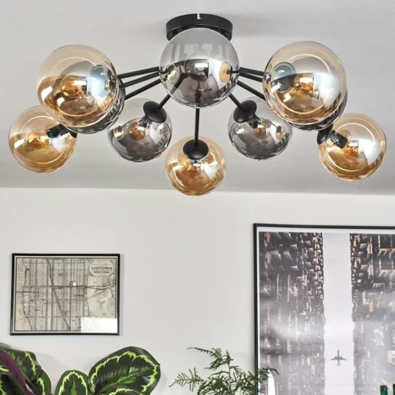 hofstein Gastor Plafonnier 83 cm Ambre, Fumé, 10 lumières