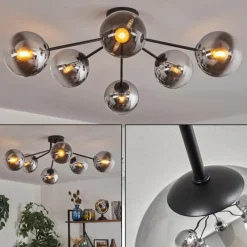 hofstein Gastor Plafonnier 74 cm Chrome, Clair, Fumé, 6 lumières