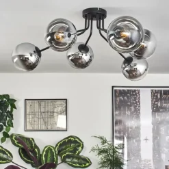 hofstein Gastor Plafonnier 74 cm Chrome, Clair, Fumé, 6 lumières