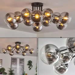 hofstein Gastor Plafonnier 91 cm Chrome, Clair, Fumé, 12 lumières