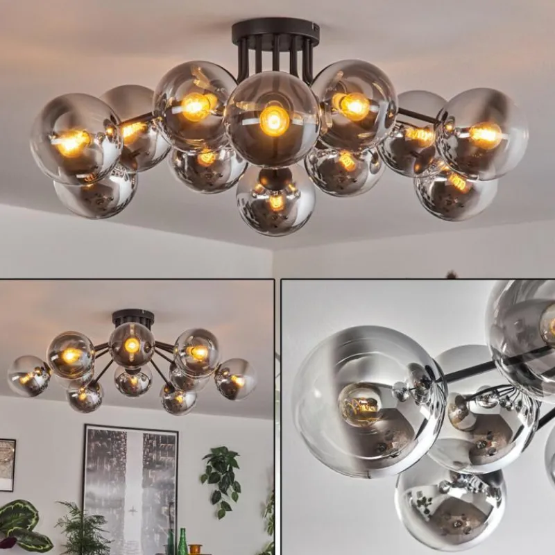 hofstein Gastor Plafonnier 91 cm Chrome, Clair, Fumé, 12 lumières