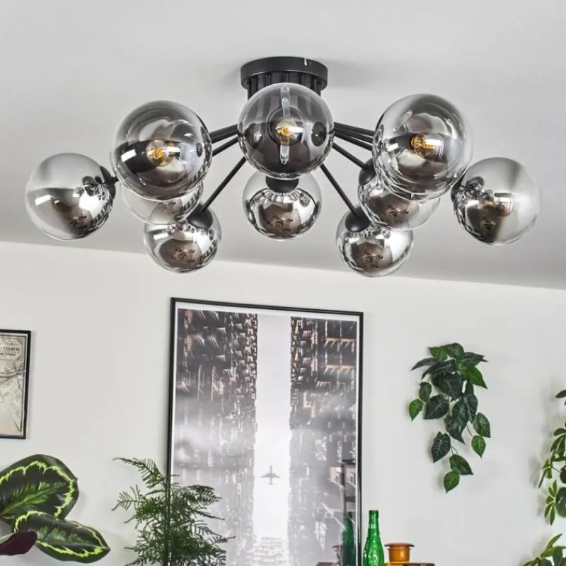 hofstein Gastor Plafonnier 91 cm Chrome, Clair, Fumé, 12 lumières