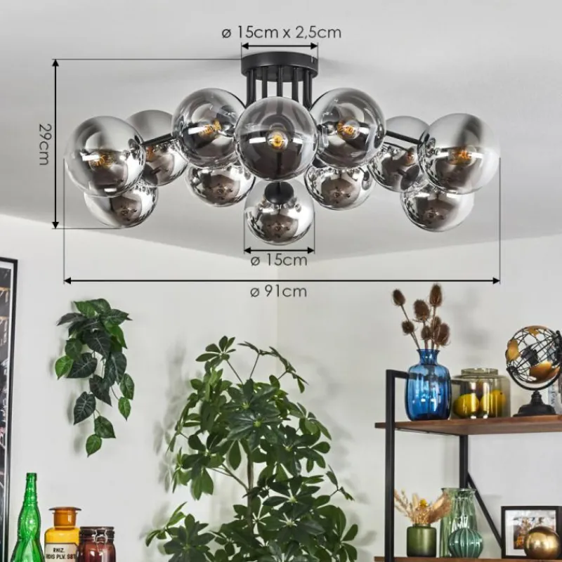 hofstein Gastor Plafonnier 91 cm Chrome, Clair, Fumé, 12 lumières