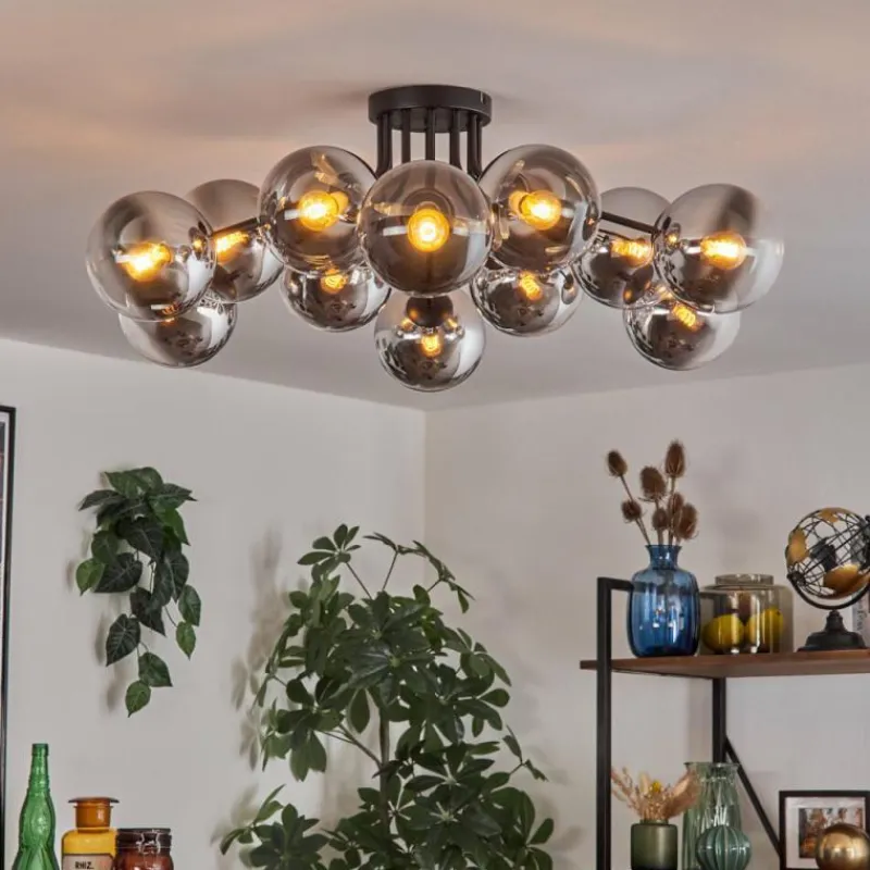 hofstein Gastor Plafonnier 91 cm Chrome, Clair, Fumé, 12 lumières