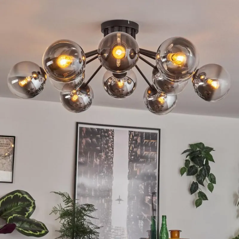 hofstein Gastor Plafonnier 91 cm Chrome, Clair, Fumé, 12 lumières