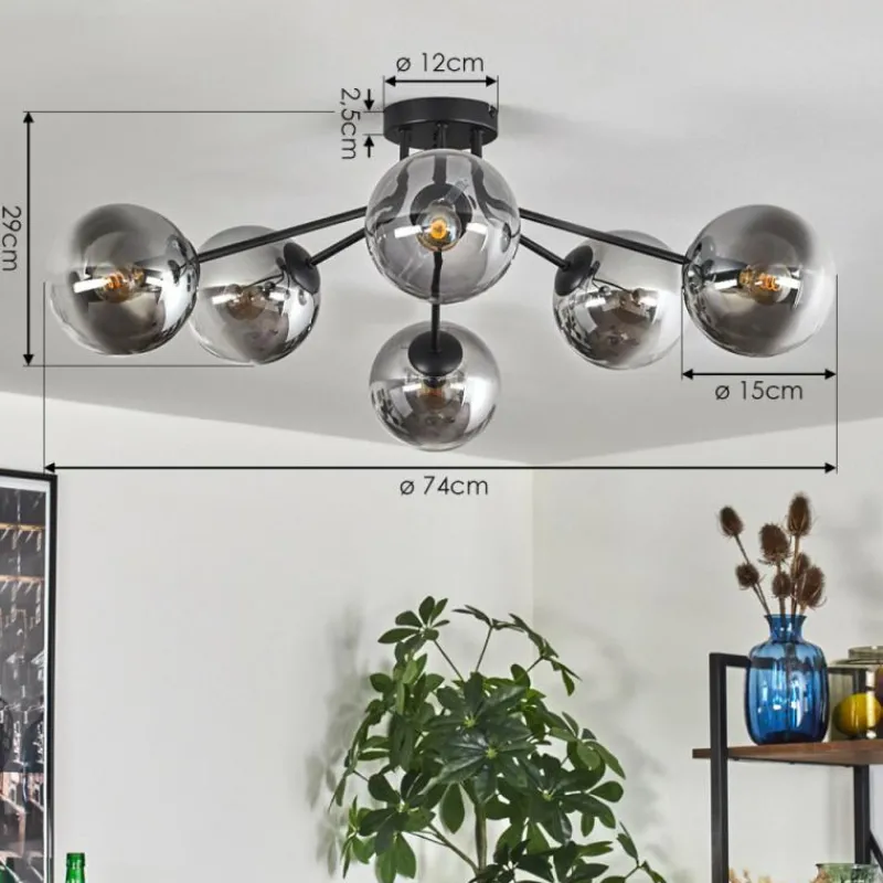 hofstein Gastor Plafonnier 74 cm Clair, Fumé, 6 lumières